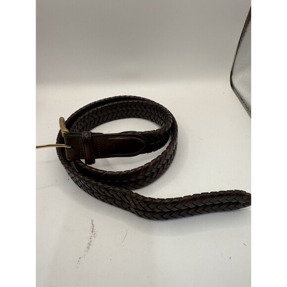 BRIGHTON Braided Mahogany Brown Leather Brass Buckle Belt Men’s Sz 36 98067 - Picture 6 of 6